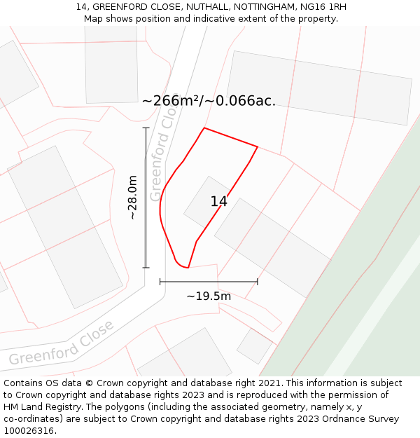 14, GREENFORD CLOSE, NUTHALL, NOTTINGHAM, NG16 1RH: Plot and title map
