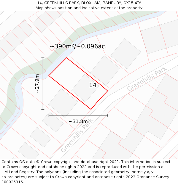 14, GREENHILLS PARK, BLOXHAM, BANBURY, OX15 4TA: Plot and title map