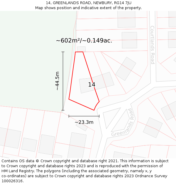 14, GREENLANDS ROAD, NEWBURY, RG14 7JU: Plot and title map