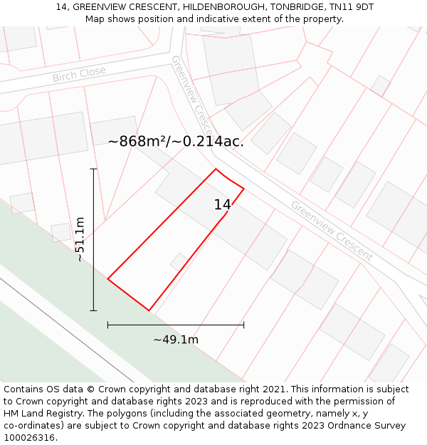 14, GREENVIEW CRESCENT, HILDENBOROUGH, TONBRIDGE, TN11 9DT: Plot and title map