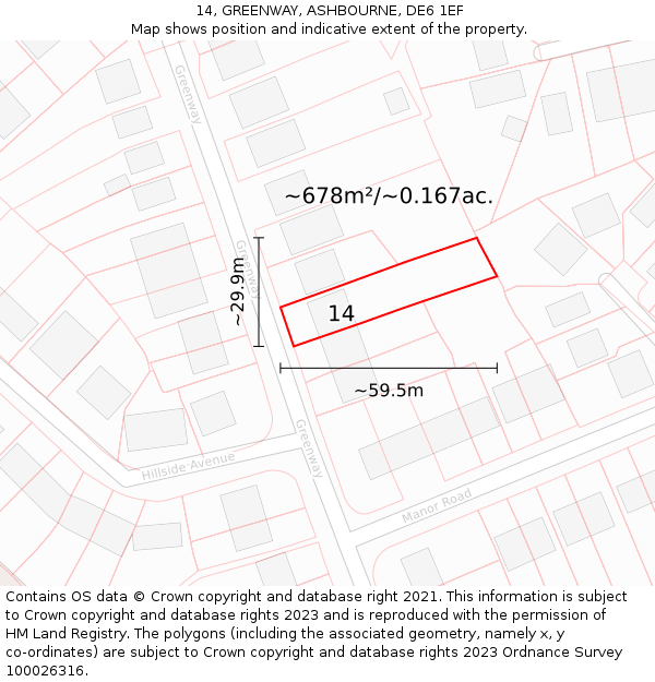 14, GREENWAY, ASHBOURNE, DE6 1EF: Plot and title map