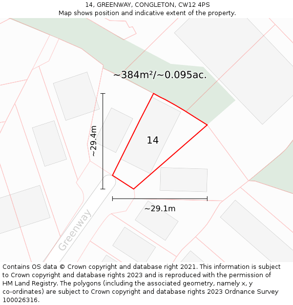 14, GREENWAY, CONGLETON, CW12 4PS: Plot and title map