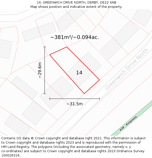 14, GREENWICH DRIVE NORTH, DERBY, DE22 4AB: Plot and title map