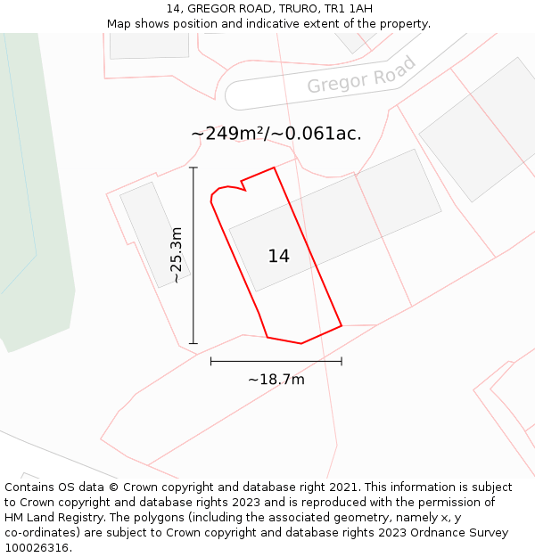 14, GREGOR ROAD, TRURO, TR1 1AH: Plot and title map