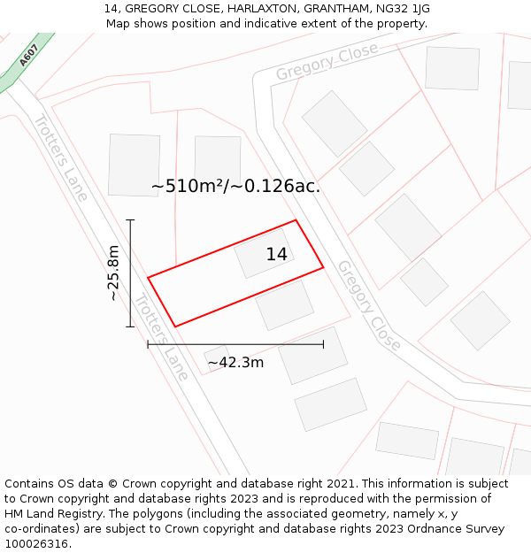 14, GREGORY CLOSE, HARLAXTON, GRANTHAM, NG32 1JG: Plot and title map