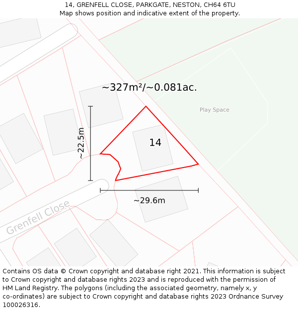 14, GRENFELL CLOSE, PARKGATE, NESTON, CH64 6TU: Plot and title map