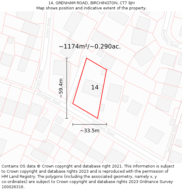 14, GRENHAM ROAD, BIRCHINGTON, CT7 9JH: Plot and title map