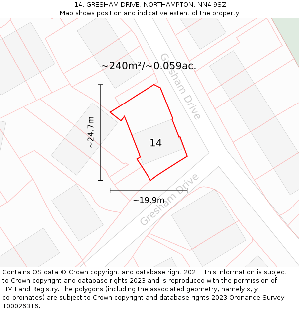 14, GRESHAM DRIVE, NORTHAMPTON, NN4 9SZ: Plot and title map