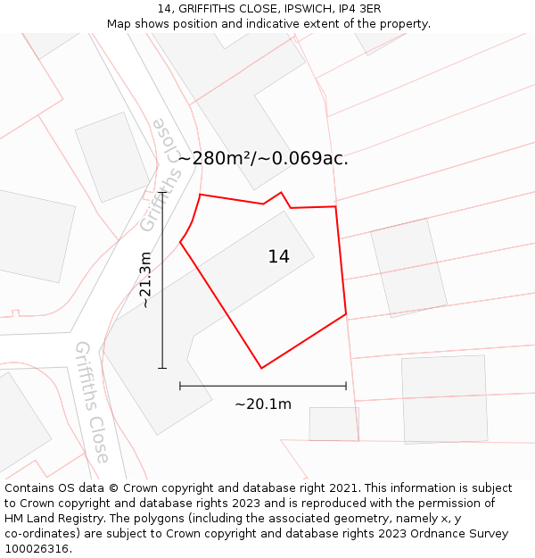 14, GRIFFITHS CLOSE, IPSWICH, IP4 3ER: Plot and title map