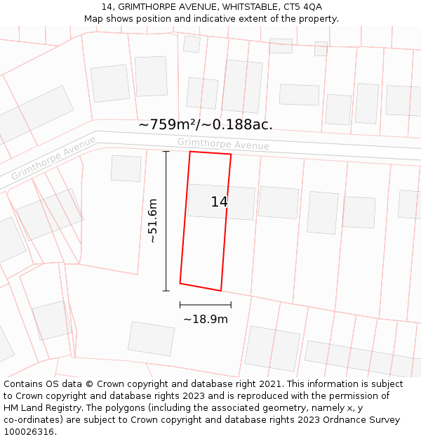 14, GRIMTHORPE AVENUE, WHITSTABLE, CT5 4QA: Plot and title map