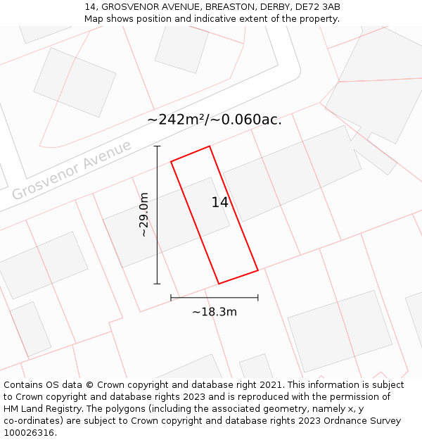 14, GROSVENOR AVENUE, BREASTON, DERBY, DE72 3AB: Plot and title map