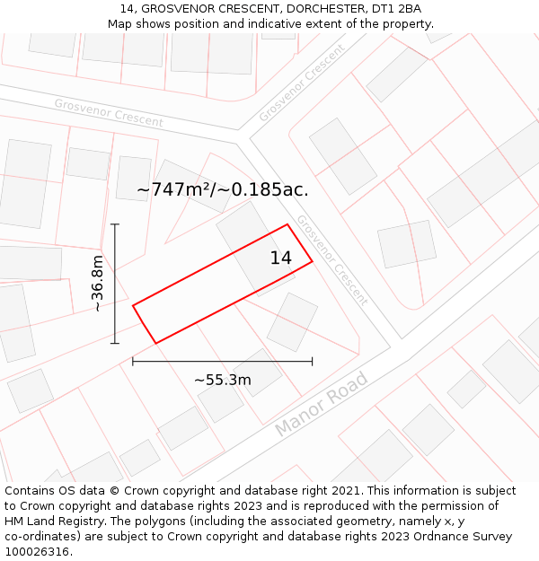 14, GROSVENOR CRESCENT, DORCHESTER, DT1 2BA: Plot and title map
