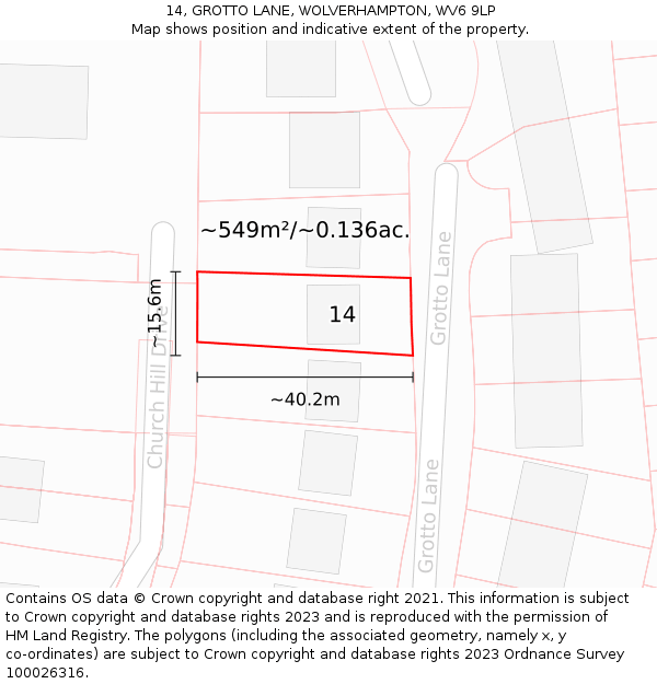 14, GROTTO LANE, WOLVERHAMPTON, WV6 9LP: Plot and title map