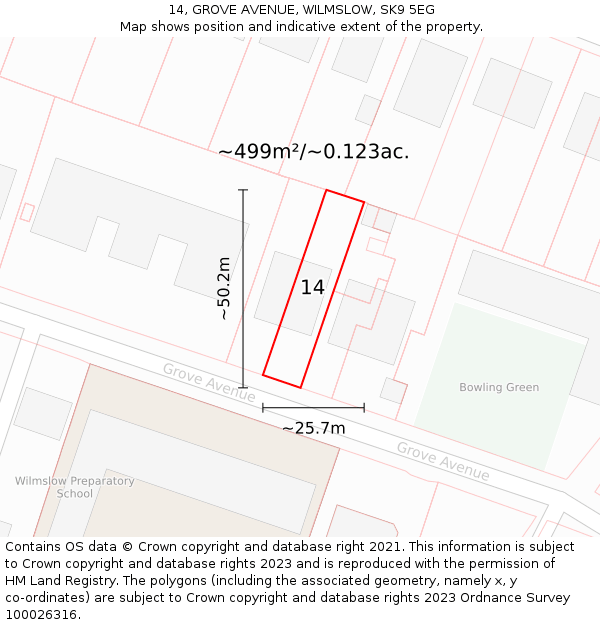 14, GROVE AVENUE, WILMSLOW, SK9 5EG: Plot and title map