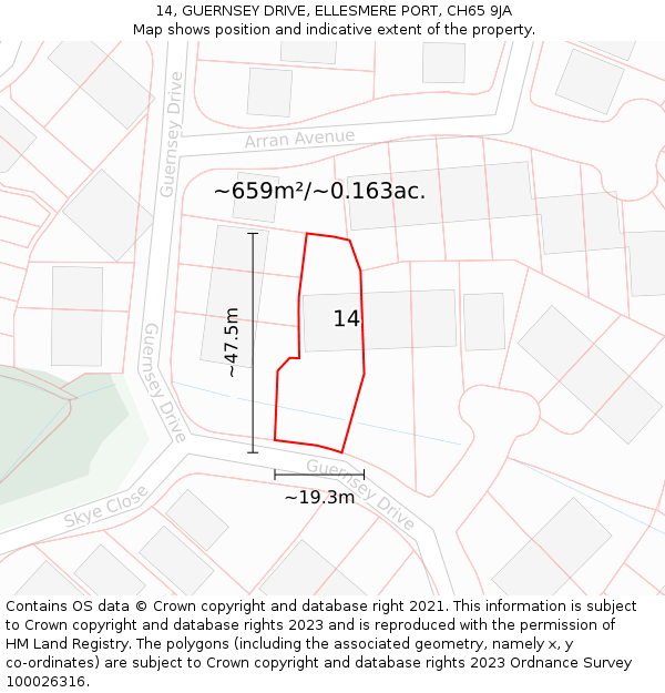 14, GUERNSEY DRIVE, ELLESMERE PORT, CH65 9JA: Plot and title map