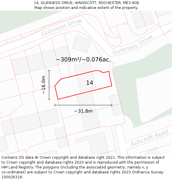 14, GUINNESS DRIVE, WAINSCOTT, ROCHESTER, ME3 8GE: Plot and title map