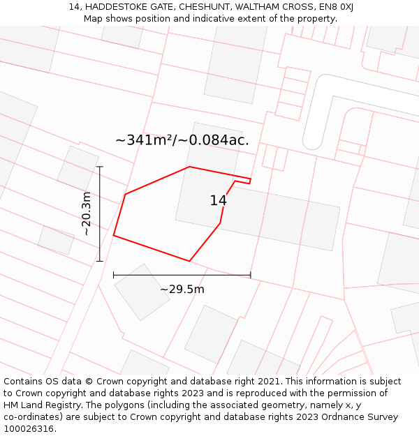 14, HADDESTOKE GATE, CHESHUNT, WALTHAM CROSS, EN8 0XJ: Plot and title map