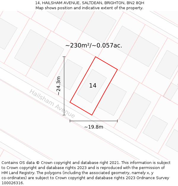 14, HAILSHAM AVENUE, SALTDEAN, BRIGHTON, BN2 8QH: Plot and title map