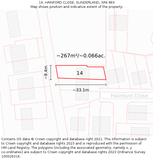14, HAINFORD CLOSE, SUNDERLAND, SR4 8EX: Plot and title map