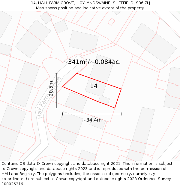 14, HALL FARM GROVE, HOYLANDSWAINE, SHEFFIELD, S36 7LJ: Plot and title map