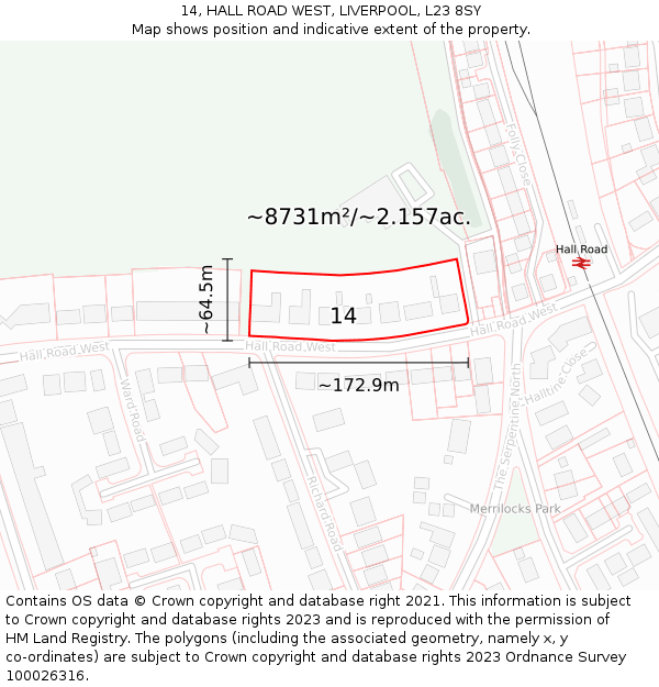 14, HALL ROAD WEST, LIVERPOOL, L23 8SY: Plot and title map