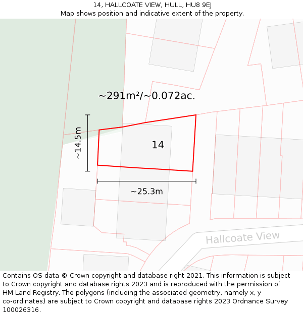 14, HALLCOATE VIEW, HULL, HU8 9EJ: Plot and title map