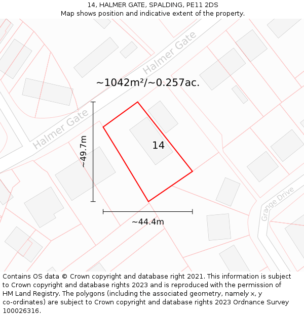14, HALMER GATE, SPALDING, PE11 2DS: Plot and title map