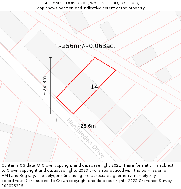 14, HAMBLEDON DRIVE, WALLINGFORD, OX10 0PQ: Plot and title map