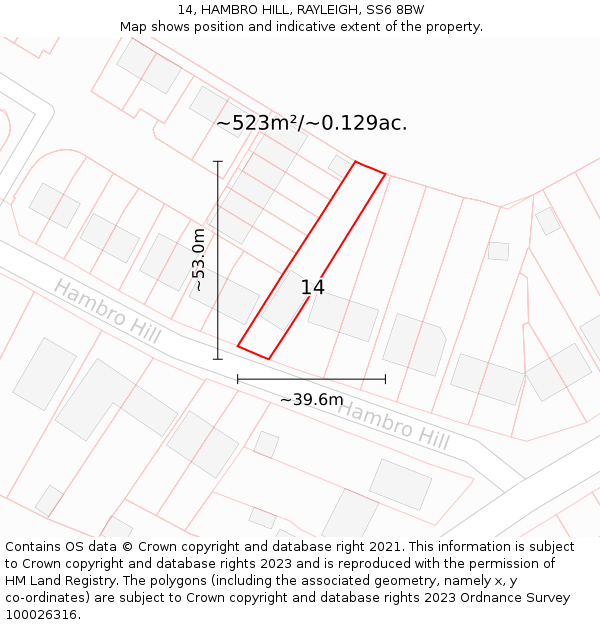 14, HAMBRO HILL, RAYLEIGH, SS6 8BW: Plot and title map