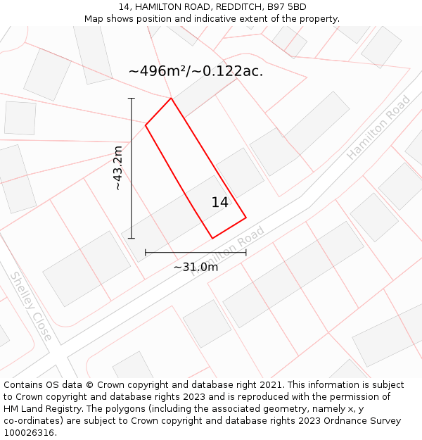 14, HAMILTON ROAD, REDDITCH, B97 5BD: Plot and title map