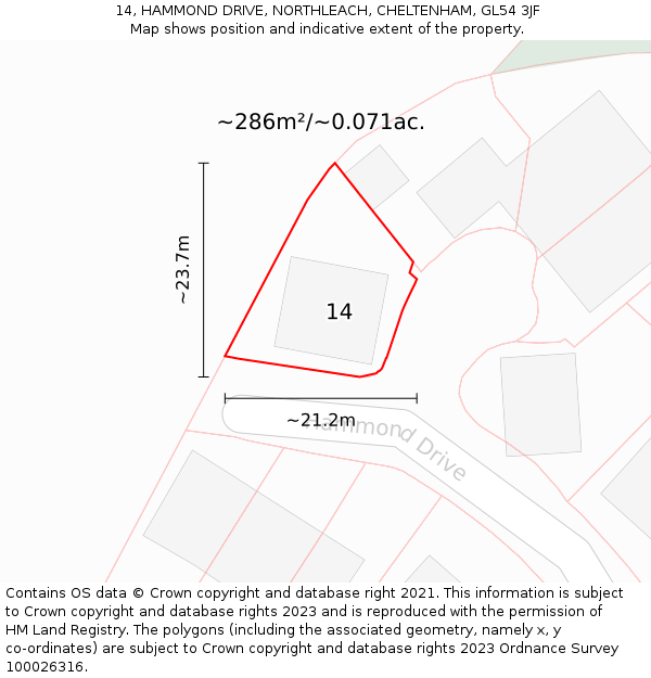 14, HAMMOND DRIVE, NORTHLEACH, CHELTENHAM, GL54 3JF: Plot and title map