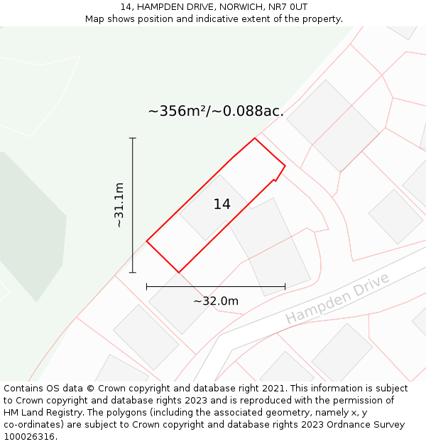 14, HAMPDEN DRIVE, NORWICH, NR7 0UT: Plot and title map