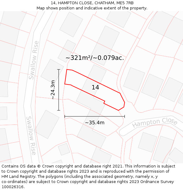 14, HAMPTON CLOSE, CHATHAM, ME5 7RB: Plot and title map