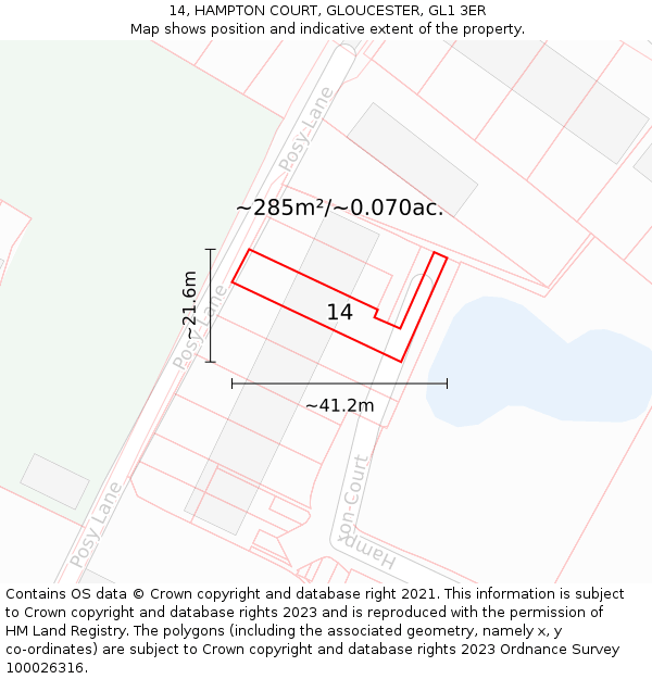 14, HAMPTON COURT, GLOUCESTER, GL1 3ER: Plot and title map