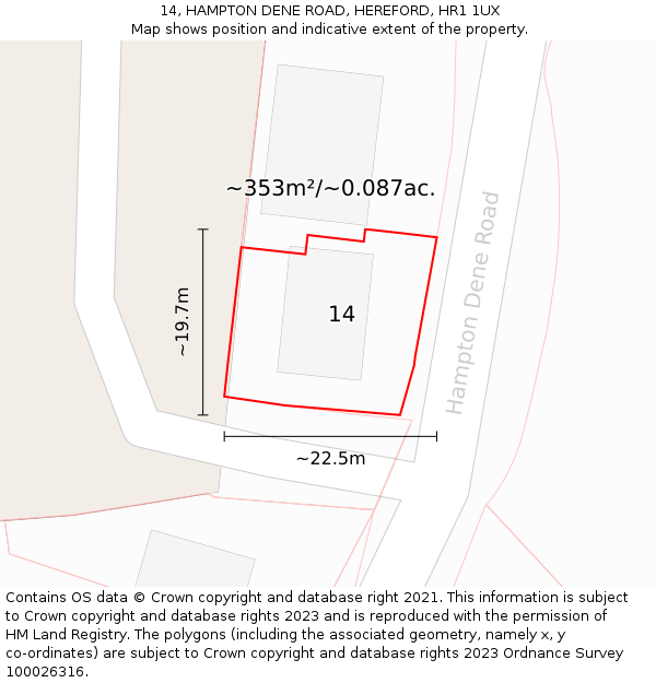 14, HAMPTON DENE ROAD, HEREFORD, HR1 1UX: Plot and title map