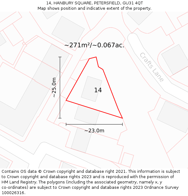 14, HANBURY SQUARE, PETERSFIELD, GU31 4QT: Plot and title map