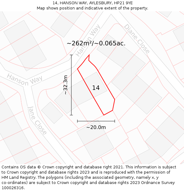 14, HANSON WAY, AYLESBURY, HP21 9YE: Plot and title map