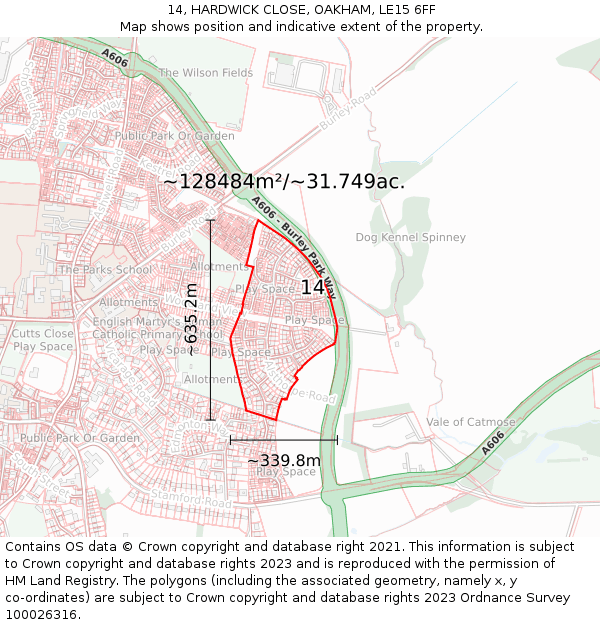 14, HARDWICK CLOSE, OAKHAM, LE15 6FF: Plot and title map