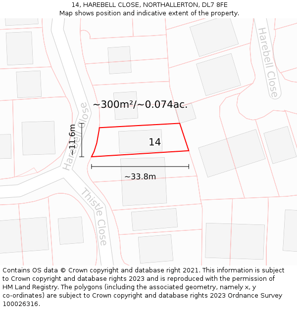 14, HAREBELL CLOSE, NORTHALLERTON, DL7 8FE: Plot and title map