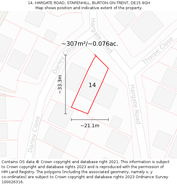 14, HARGATE ROAD, STAPENHILL, BURTON-ON-TRENT, DE15 9GH: Plot and title map