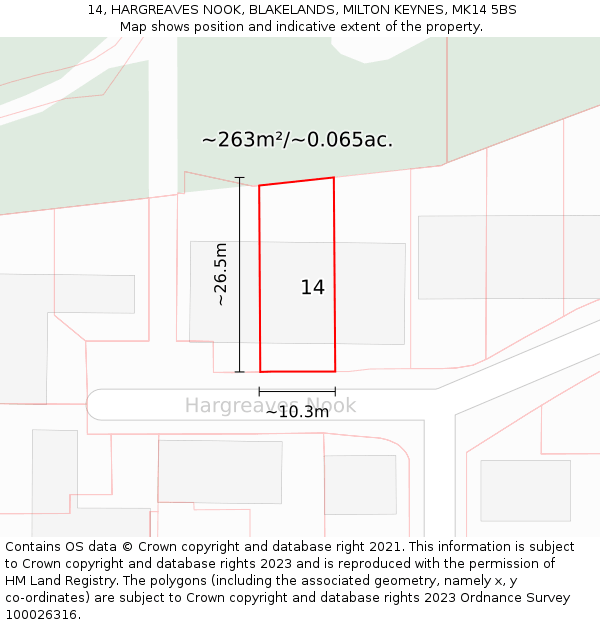 14, HARGREAVES NOOK, BLAKELANDS, MILTON KEYNES, MK14 5BS: Plot and title map