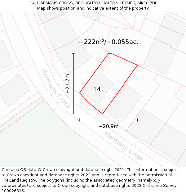 14, HARMANS CROSS, BROUGHTON, MILTON KEYNES, MK10 7BL: Plot and title map