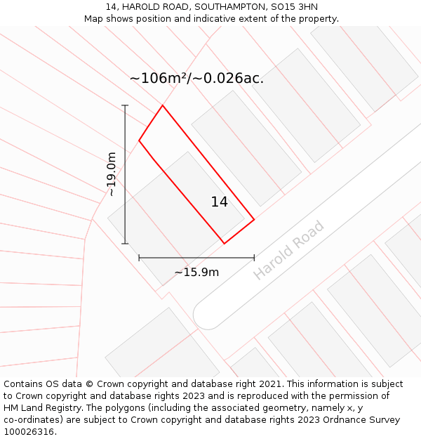14, HAROLD ROAD, SOUTHAMPTON, SO15 3HN: Plot and title map