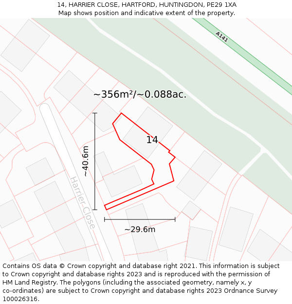 14, HARRIER CLOSE, HARTFORD, HUNTINGDON, PE29 1XA: Plot and title map