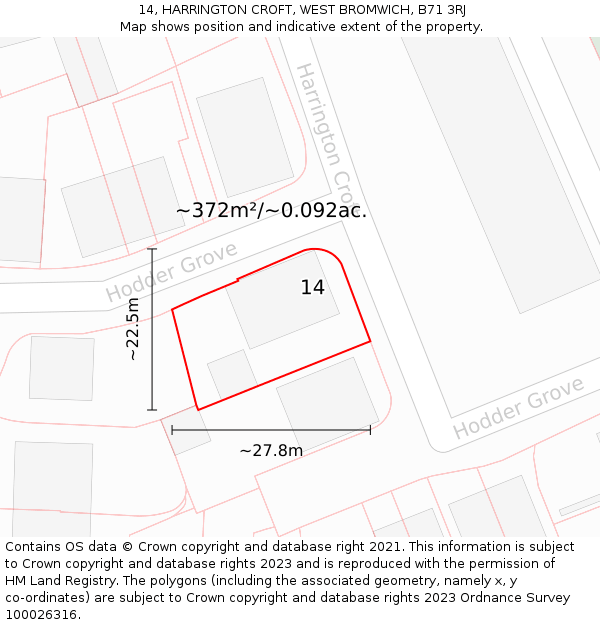 14, HARRINGTON CROFT, WEST BROMWICH, B71 3RJ: Plot and title map