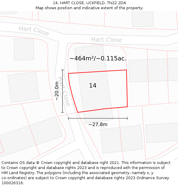 14, HART CLOSE, UCKFIELD, TN22 2DA: Plot and title map