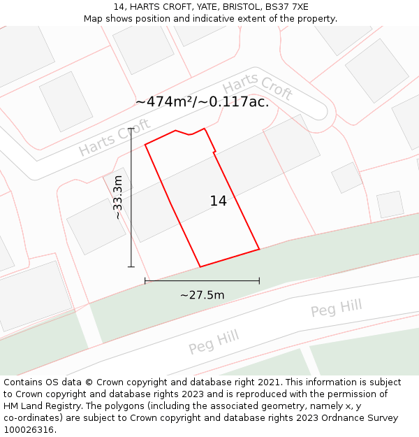 14, HARTS CROFT, YATE, BRISTOL, BS37 7XE: Plot and title map