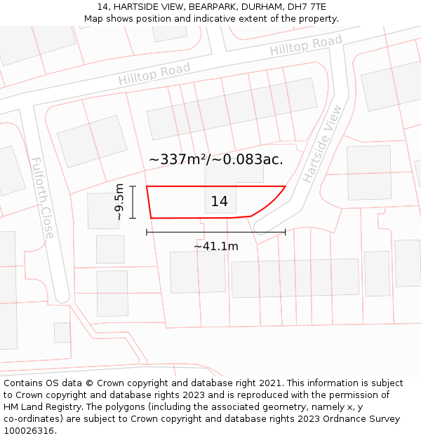 14, HARTSIDE VIEW, BEARPARK, DURHAM, DH7 7TE: Plot and title map