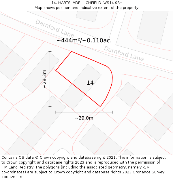 14, HARTSLADE, LICHFIELD, WS14 9RH: Plot and title map