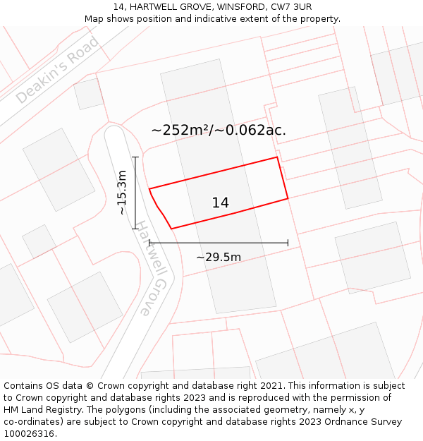 14, HARTWELL GROVE, WINSFORD, CW7 3UR: Plot and title map